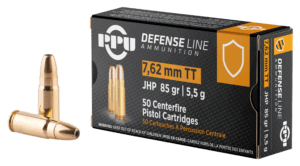 PPU PPD7T Defense 7.62x25mm Tokarev 85 gr Jacketed Hollow Point (JHP) 50rd Box