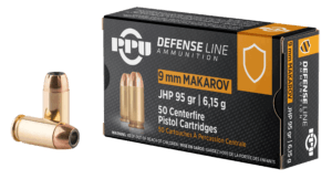 PPU PPD9M Defense 9×18 Makarov 93 gr Jacketed Hollow Point (JHP) 50rd Box