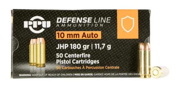 PPU PPD10 Defense Handgun 10mm Auto 180 gr Jacketed Hollow Point (JHP) 50rd Box