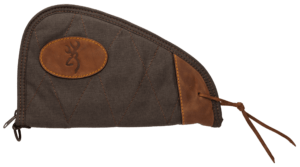 Browning 1423886911 Lona Pistol Rug made of Canvas with Flint Finish & Brown Leather Trim Closed-Cell Foam Padding Felt Lining & Zipper 11″ L