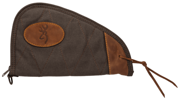 Browning 1423886911 Lona Pistol Rug made of Canvas with Flint Finish & Brown Leather Trim Closed-Cell Foam Padding Felt Lining & Zipper 11″ L