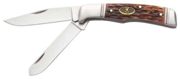 Browning 3220012 Joint Venture 2.88″ Folding Drop Point/Spey Point Plain 8Cr13MoV SS Blade Brown Jigged Bone Handle