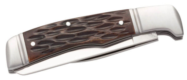 Browning 3220012 Joint Venture 2.88″ Folding Drop Point/Spey Point Plain 8Cr13MoV SS Blade Brown Jigged Bone Handle