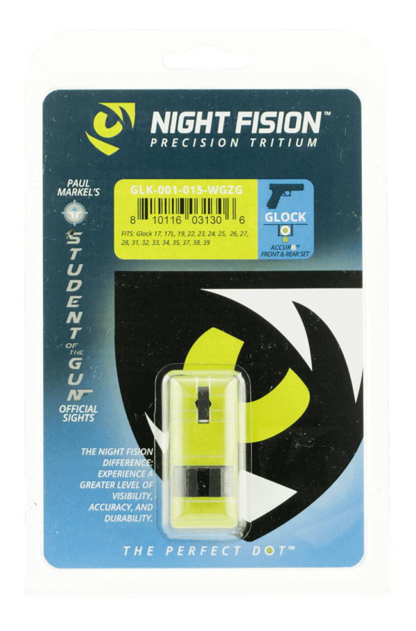 Night Fision GLK001015OGZ Student Of The Gun Accur8 For Glock Black | Green Tritium Orange Ring Front Sight Green Tritium Black Ring Rear Sight