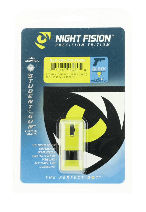 Night Fision GLK001015YGZ Student Of The Gun Accur8 For Glock Black | Green Tritium Yellow Ring Front Sight Green Tritium Black Ring Rear Sight
