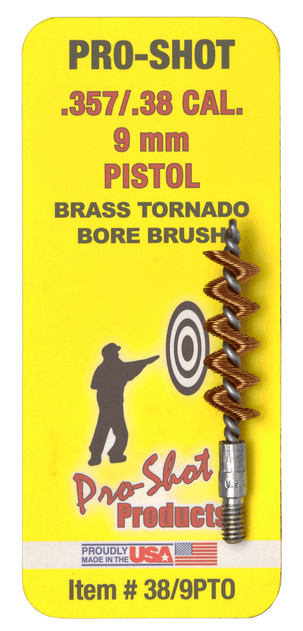 Pro-Shot 389PTO Tornado Bore Brush .38/ 9mm Cal Pistol #8-32 Thread Brass Spiral Wound Loop