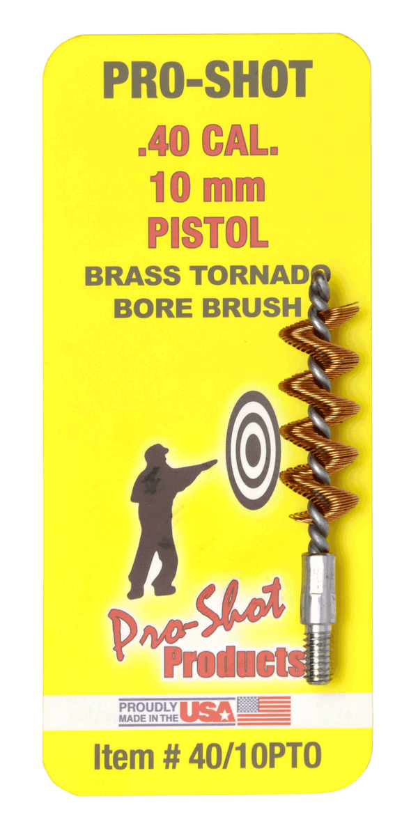Pro-Shot 4010PTO Tornado Bore Brush .40/ 10mm Cal Pistol #8-32 Thread Brass Spiral Wound Loop