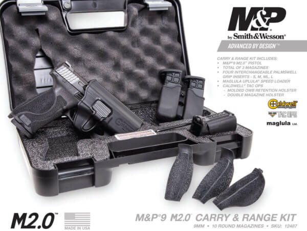 Smith & Wesson 12487 M&P M2.0 Carry & Range Kit Full Size Frame 9mm Luger 10+1  4.25″ Black Armornite Steel Barrel & Serrated Stainless Steel Slide  Black Polymer Frame w/Picatinny Rail  Ambidextrous  No Safety