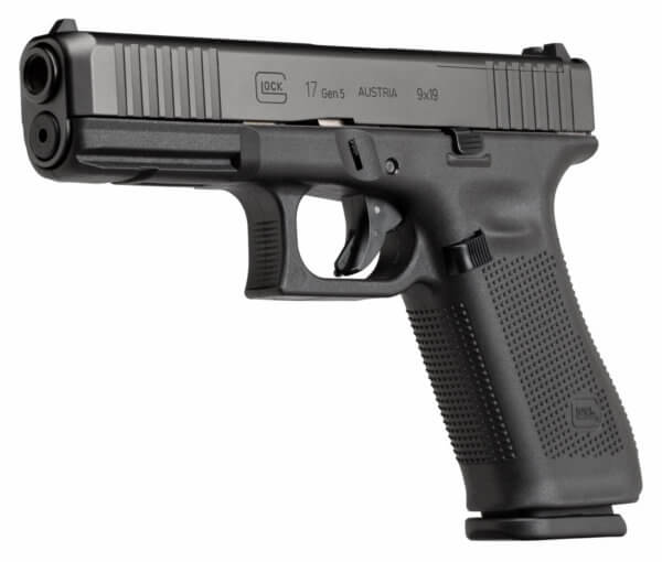 Glock PA175S201MOS G17 Gen5 MOS 9mm Luger Caliber with 4.49″ Glock Marksman Barrel, 10+1 Capacity, Overall Black Finish, Picatinny Rail Frame, Serrated/MOS Cuts nDLC Steel Slide, Rough Texture Interchangeable Backstraps Grip & Fixed Sights