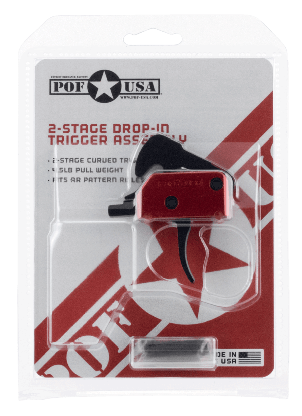Patriot Ordnance Factory 01509 Drop-In Two-Stage Curved Trigger with 4.50 lbs Draw Weight & Black/Red Finish for AR-Platform