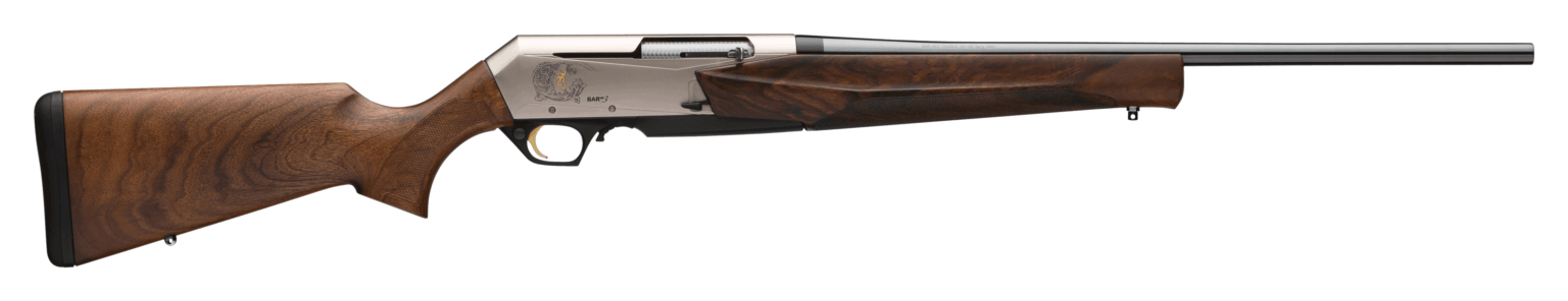 Browning 031047211 BAR MK3 Full Size 243 Win 4+1 22″ Blue Polished Sporter Barrel  Drilled & tapped Engraved Satin Nickel Aluminum Receiver  Fixed Oiled Turkish Walnut Stock  Right Hand
