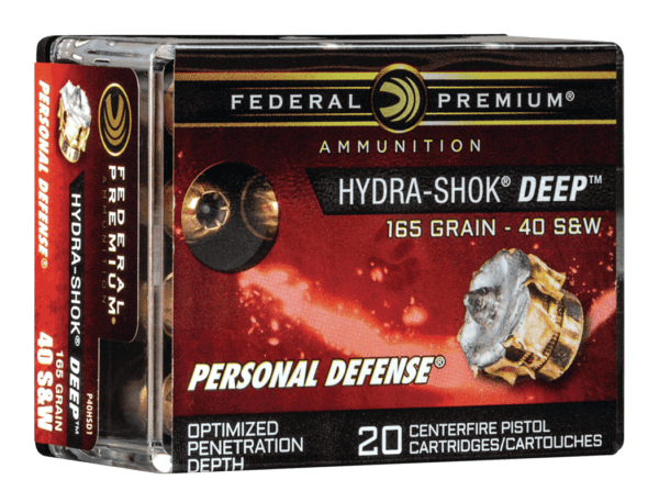 Federal P40HSD1 Premium Personal Defense 40 S&W 165 gr Hydra Shok Deep Hollow Point 20rd Box