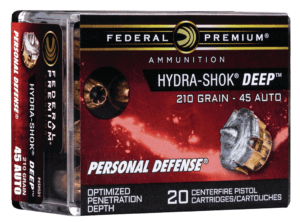 Federal P45HSD1 Premium Personal Defense 45 ACP 210 gr Hydra-Shok Deep Hollow Point 20rd Box
