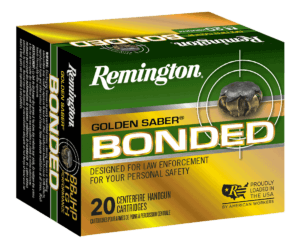 Remington Ammunition 29341 Golden Saber Bonded Defense 9mm Luger +P 124 gr Bonded Brass Jacketed Hollow Point (BBJHP) 20rd Box