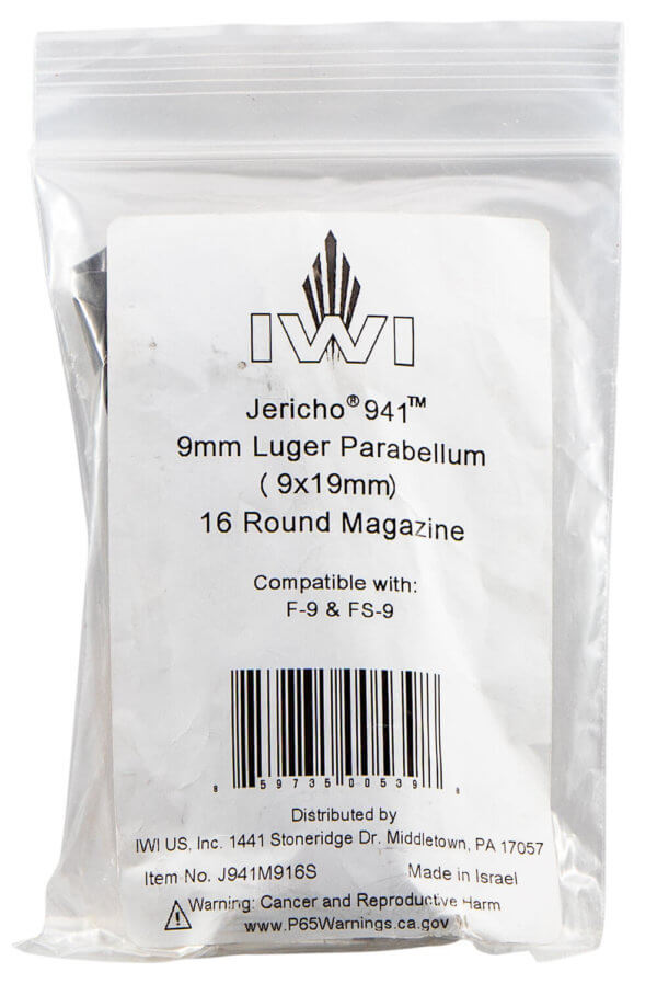 IWI US J941M916S Jericho Black Detachable 9mm Luger Magazine with Steel Base Pad for IWI Jericho 941/PL-9/PSL-9/F-9/FS-9
