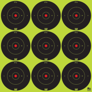 Pro-Shot 3BGREEN48 SplatterShot Black/Green Self-Adhesive Paper Impact Enhancement 3″ Bullseye 144 Targets/12 Sheets Includes Pasters