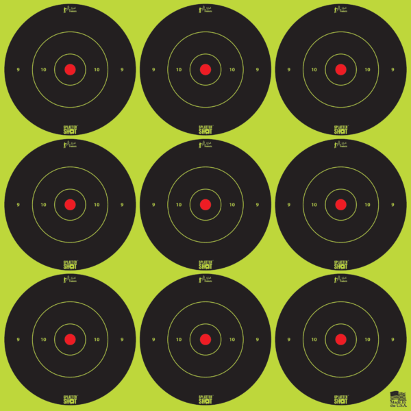 Pro-Shot 2BGREEN108 SplatterShot Black/Green Self-Adhesive Paper Impact Enhancement 2″ Bullseye 108 Targets/12 Sheets