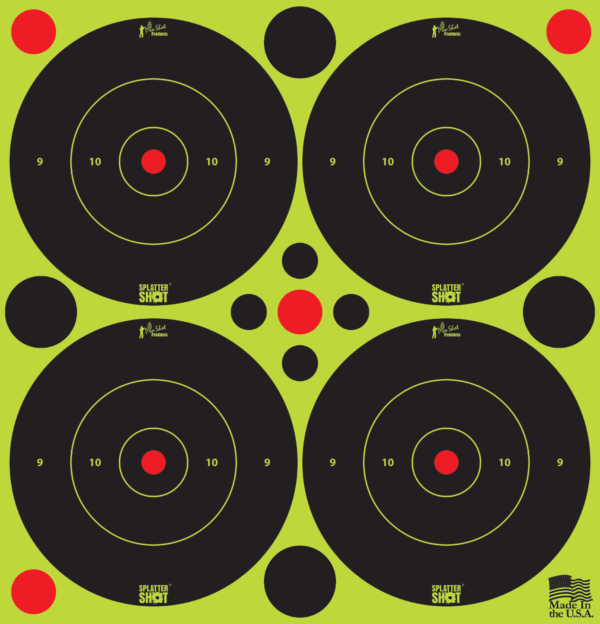 Pro-Shot 2BGREEN108 SplatterShot Black/Green Self-Adhesive Paper Impact Enhancement 2″ Bullseye 108 Targets/12 Sheets