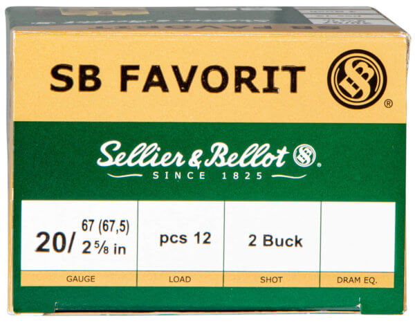 Sellier & Bellot SB20BSA Hunting  20 Gauge 2.75 12 Pellets 1 oz 2 Shot 25 Bx/ 10 Case”