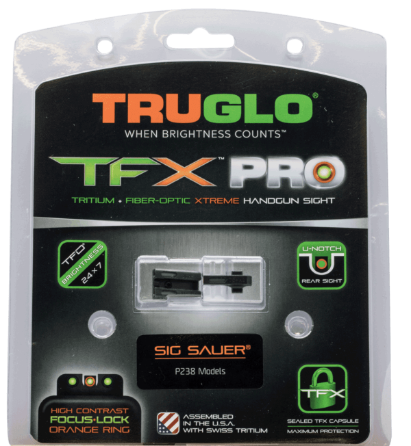 TruGlo TG13SG3PC TFX Pro Black | Green Tritium & Fiber Optic Orange Outline Front Sight Green Tritium & Fiber Optic Rear Sight