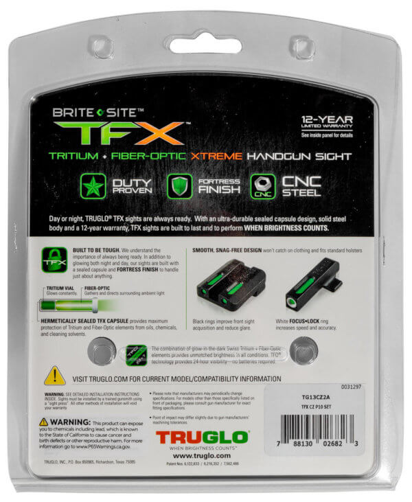 TruGlo TGTG13CZ2A TFX Black | Green Tritium & Fiber Optic White Outline Front Sight Green Tritium & Fiber Optic Rear Sight
