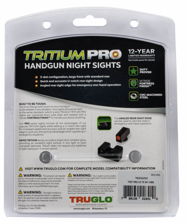 TruGlo TG231Z1C Tritium Pro Black | Green Tritium Orange Outline Front Sight Green Tritium Rear Sight