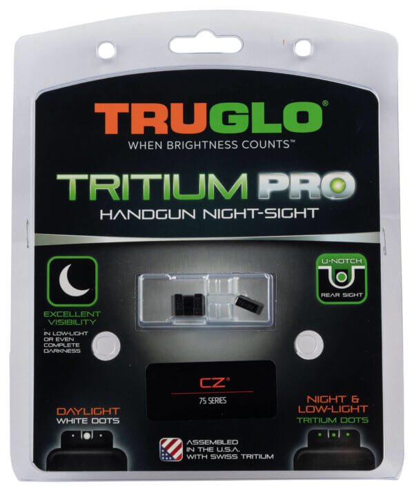 TruGlo TG231Z1W Tritium Pro Black | Green Tritium White Outline Front Sight Green Tritium Rear Sight