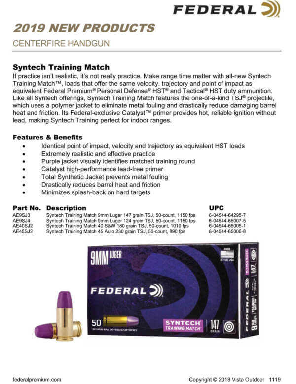 Federal AE9SJ3 American Eagle Training Match 9mm Luger 147 gr Total Syntech Jacket Flat Nose (TSJFN) 50rd Box