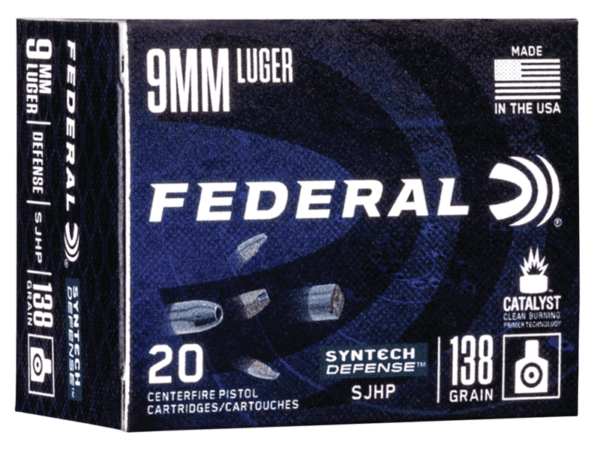 Federal S9SJT1 Syntech Defense 9mm Luger 138 gr Segmented Jacketed Hollow Point (SJHP) 20rd Box