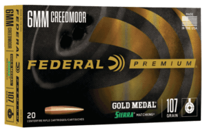 Federal GM6CRDM1 Gold Medal 6mm Creedmoor 107 gr Sierra MatchKing Boat-Tail Hollow Point (BTHP) 20rd Box