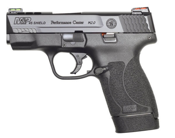 Smith & Wesson 12473 M&P Performance Center Shield M2.0 Micro-Compact Frame 45 ACP 6+1/7+1  3.30″ Black Armornite Ported Stainless Steel Barrel & Ported/Serrated Slide  Matte Black Polymer Frame  HiViz FO Front & Rear Sights  No Safety