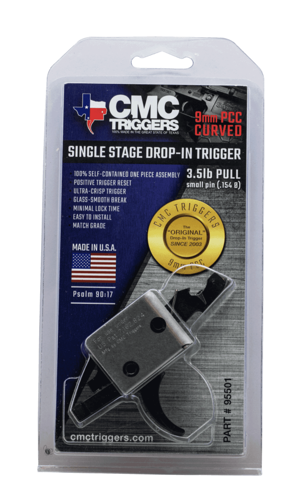 CMC Triggers 95501 Drop-In PCC Single-Stage Curved Trigger with 3-3.50 lbs Draw Weight & Black/Silver Finish for AR-15/AR-10
