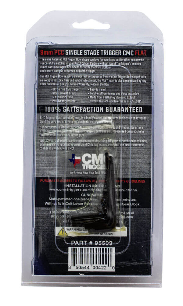 CMC Triggers 95503 Drop-In PCC Black/Silver Flat Trigger Single-Stage 3-3.50 lbs Draw Weight Fits AR-15/AR-10