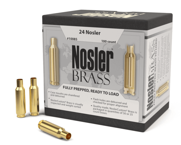 Nosler 10085 Unprimed Cases 24 Nosler Rifle Brass 100 Per Box