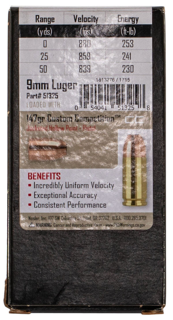 Nosler 51325 Assured Stopping Power Target 9mm Luger 147 gr Jacketed Hollow Point (JHP) 50rd Box