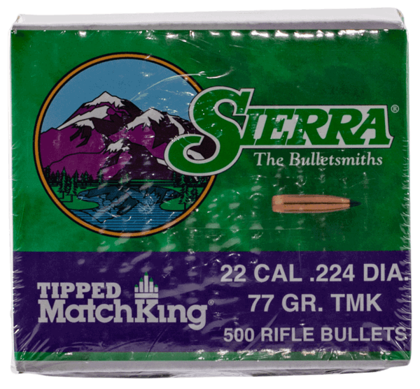Sierra 7177C Tipped MatchKing 22 Caliber .224 77 GR 500 Box