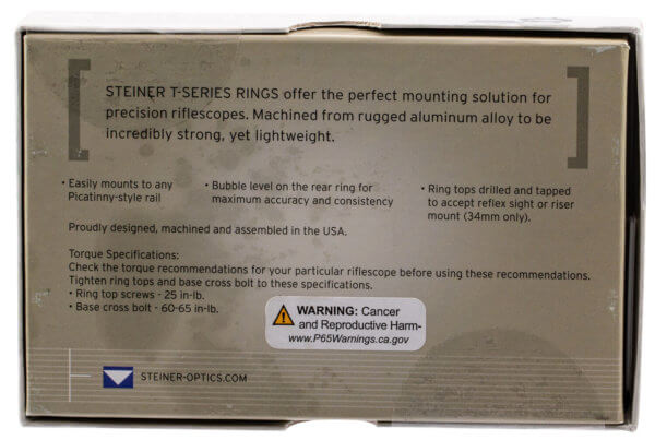 Steiner 5961 T-Series Scope Ring Set For Tactical Rifle Picatinny Rail Medium 30mm Tube Matte Black Steel