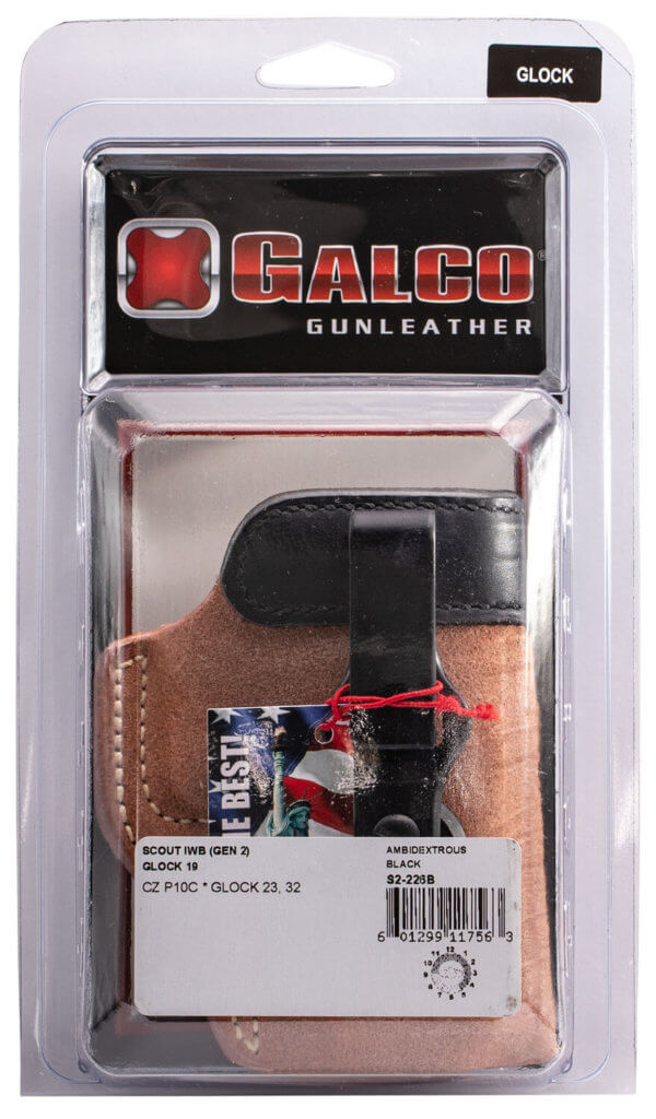 Galco S2226B Scout 3.0 IWB Natural/Black Leather UniClip/Stealth Clip Fits Glock 19 Gen1-5/19X/23 Gen2-5 Ambidextrous