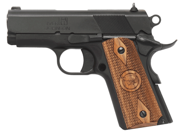 Iver Johnson Arms THRASHER9 Thrasher Officer 9mm Luger 8+1 3.13 Black Steel Barrel/Matte Blued Serrated Slide & Frame w/Beavertail Walnut Grips Right Hand”