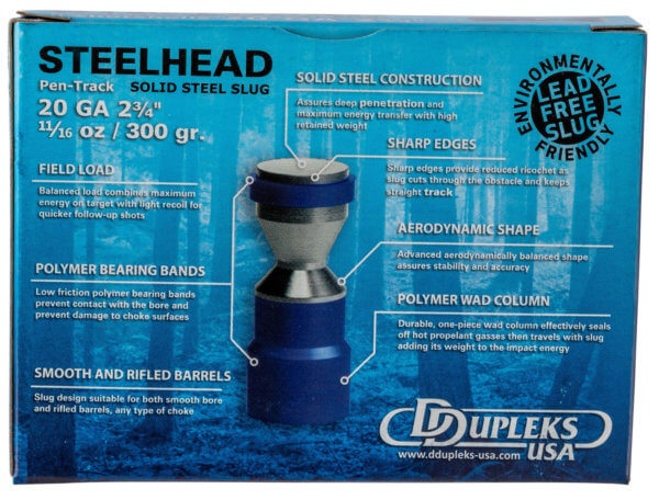 DDupleks USA 20M21 Steelhead Pen-Track 20 Gauge 2.75″ 11/16 oz/300 gr 1475 fps Slug Shot 5rd Box