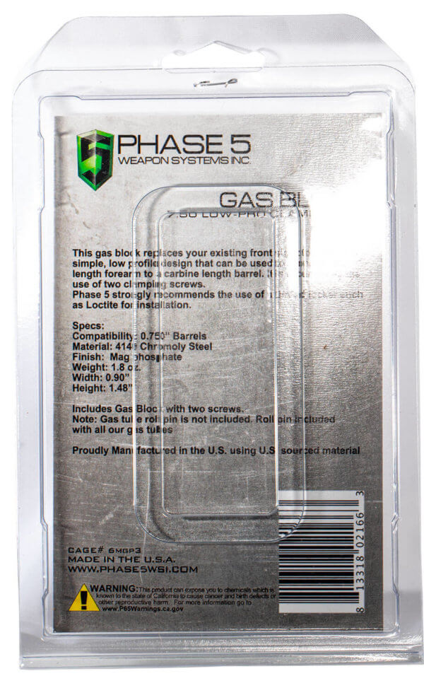 Phase 5 Weapon Systems LOPROGAS Lo-Pro Gas Block Mag Phosphate 4140 Chromoly Steel