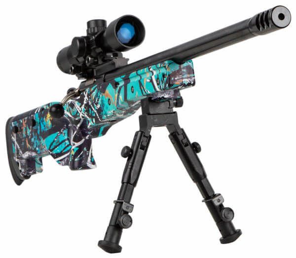 Crickett KSA2149 Precision Package 22 LR Caliber with 1rd Capacity 16.12″ Barrel Blued Metal Finish & Fixed Thumbhole Muddy Girl Serenity Synthetic Stock Right Hand (Youth) Includes Scope & Bipod
