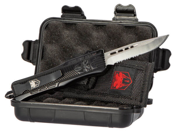 CobraTec Knives SBCTK1SDS CTK-1 Small 2.75″ OTF Drop Point Part Serrated D2 Steel Blade/ Black Aluminum Handle Features Glass Breaker Includes Pocket Clip
