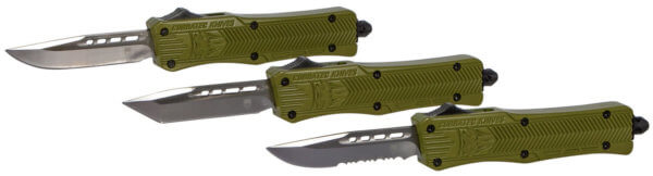 CobraTec Knives SODCTK1SDNS CTK-1 Small 2.75″ OTF Drop Point Plain D2 Steel Blade/OD Green Aluminum Handle Features Glass Breaker Includes Pocket Clip