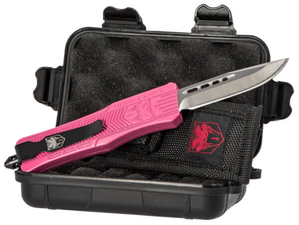 CobraTec Knives SPKCTK1SDNS CTK-1 Small 2.75″ OTF Drop Point Plain D2 Steel Blade/Pink Aluminum Handle Features Glass Breaker Includes Pocket Clip