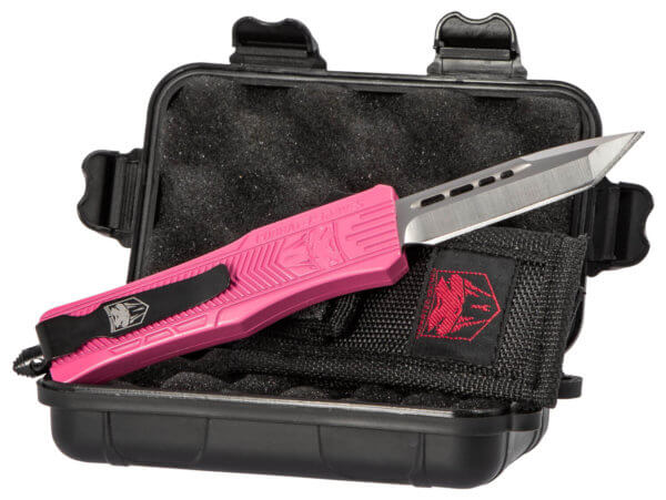 CobraTec Knives SPKCTK1STNS CTK-1 Small 2.75″ OTF Tanto Plain D2 Steel Blade/Pink Aluminum Handle Features Glass Breaker Includes Pocket Clip