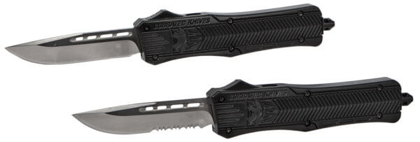 CobraTec Knives MBCTK1MDNS CTK-1 Medium 3″ OTF Drop Point Plain D2 Steel Blade/Black Aluminum Handle Features Glass Breaker Includes Side Button