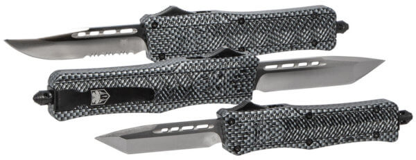 CobraTec Knives MSCFTK1MDS CTK-1 Medium 3″ OTF Drop Point Part Serrated D2 Steel Blade/ Carbon Fiber Aluminum Handle Features Glass Breaker Includes Pocket Clip