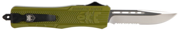 CobraTec Knives MODCTK1MDS CTK-1 Medium 3″ OTF Drop Point Part Serrated D2 Steel Blade/OD Green Aluminum Handle Features Glass Breaker Includes Pocket Clip