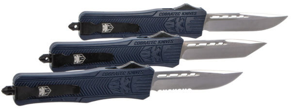 CobraTec Knives MNYCTK1MDS CTK-1 Medium 3″ OTF Drop Point Part Serrated D2 Steel Blade/NYPD Blue Aluminum Handle Features Glass Breaker Includes Pocket Clip